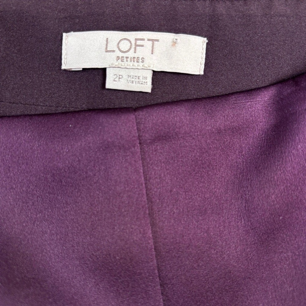 LOFT Petites Plum Purple A Line Mini Skirt Women's 2P Front Side Slit Minimalist - Picture 4 of 10